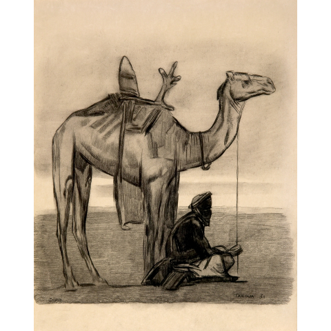 Mehari and Tuareg sitting, 1932
